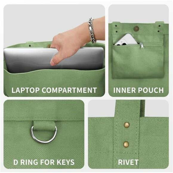 Canvas Tote Bag for Women Everything Bag with Pockets and Laptop Sleeve - Picture 5 of 7